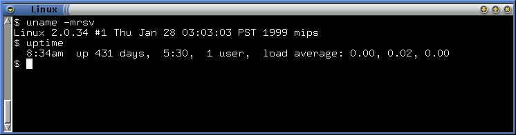 Screenshot of a machine with 431 days uptime